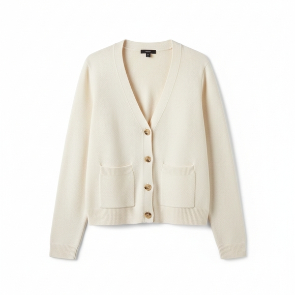 J. Crew Women's Cream Button-Up Cardigan - Picture 3 of 9
